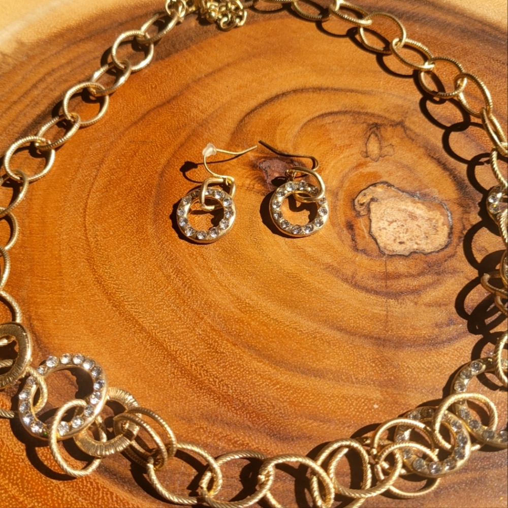 Gold circles necklace & earring combo set vintage